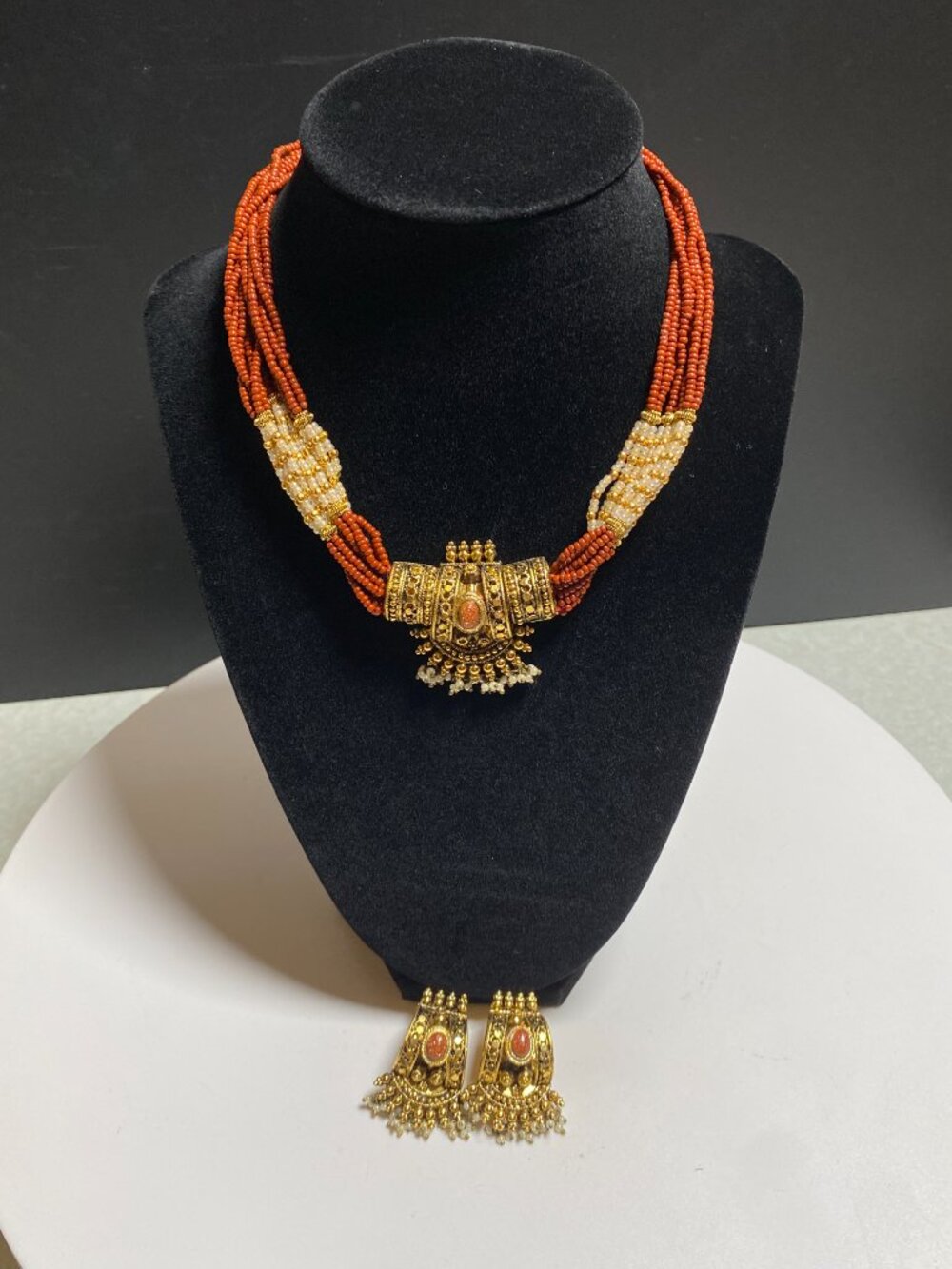 Indian-inspired Beaded Necklace & Matching Earrings Set